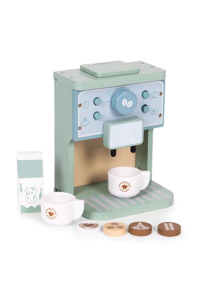 Ecotoys Παιδική Καφετιέρα, Ξύλινη, Σετ Μπαρίστα, 8 Τεμάχια, Πολύχρωμο KID007332