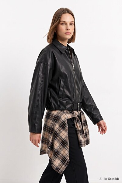 Rays Oversize Deri Ceket 3137 Siyah