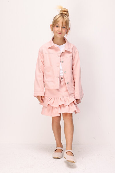 Le Mabelle Pink Gabardine Girls' Skirt and Jacket Set - Maria