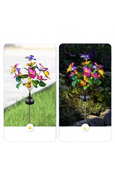 NO BRAND 2x Lampă solară LED de grădină cu țăruș, cu fluturi și flori colorate