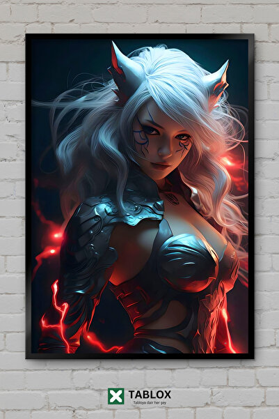 tablomaxtbx Tilki Kız Kötü Fox Girl Evil Anime Art Διακόσμηση τοίχου με κορνί...