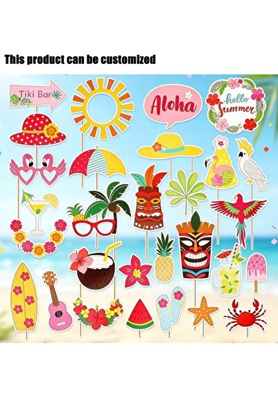 MKATECH Luau Party Photo Booth Props 30PCS, Tropical Hawaiian Tiki Themed Dec...