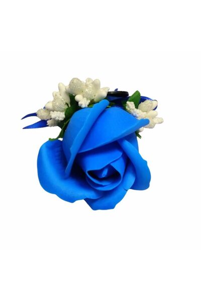 OEM Cocarda de nuntă, Model inimă florală, Trandafir, Argintiu-Albastru, CFL066