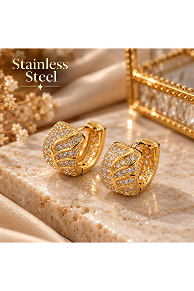 stainless steell Gold Color Zircon Stone 2-Piece Steel Earrings