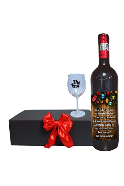 OEM Set cadou de sărbători pentru coleg, Cutie de vin cu sticlă și pahar, 35x...
