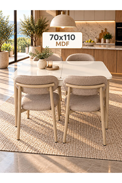 DEREN HOME Calve Serisi MDF 70x110 Açılabilir Masa 4 Adet Silinebilir Sandaly...