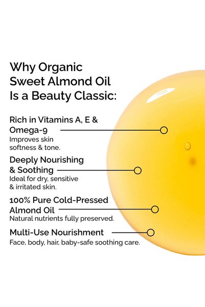 Marjan Organic Organic Sweet Almond Oil 30ml – Pure Cold-Pressed Oil for Face & Hair Care