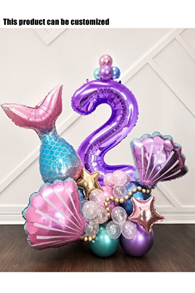 MKATECH 24Pcs Mermaid 2nd Birthday Balloon Garland Kit, 40 Inch Purple Number...