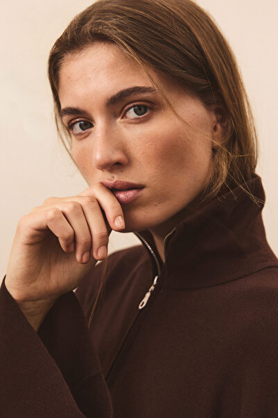 H&M Yarım Fermuarlı İnce Triko Kazak