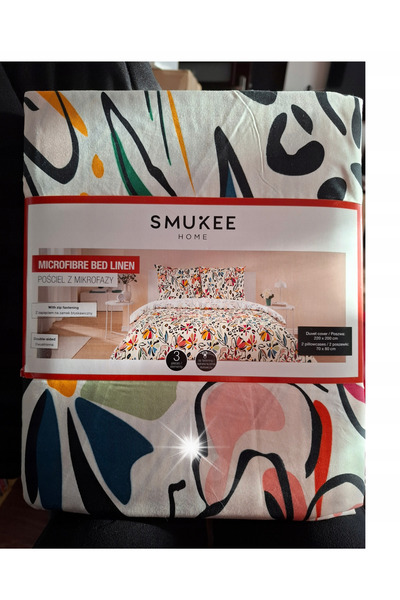 SMUKEE HOME Set de lenjerie de pat Z Microfaze 220x200 Alb Flori colorate Ramuri