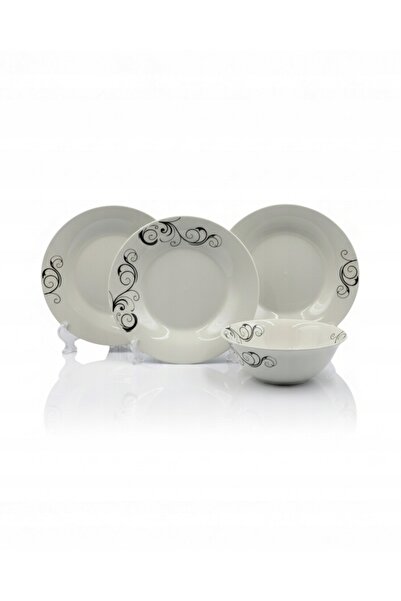 Homelux Set elegant de porțelan 24 piese. Serviciu de ornamente cu modele negre