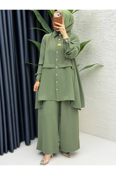 BETES Women's Quality Stylish Crepe Fabric Hijab Khaki Set