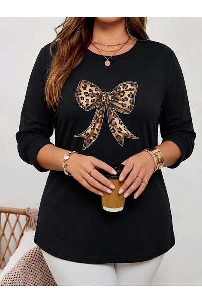 MaxiMor Women's Plus Size Printed Crew Neck Long Sleeve Viscose Cotton Lycra Fabric Oversize
