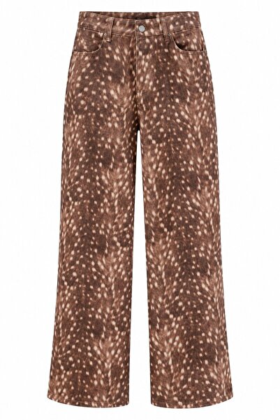 Laluvia Kahverengi Boru Paça Bambi Desen Gabardin Pantolon - 1243