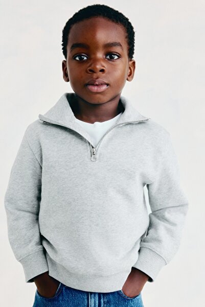 H&M Pamuklu ve Yarım Fermuarlı Sweatshirt