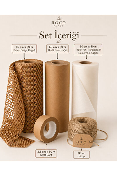 roco paper Ambalaj ve Hediye Paketleme Seti, Petek Dolgu - Kraft - Pelur Kağı...