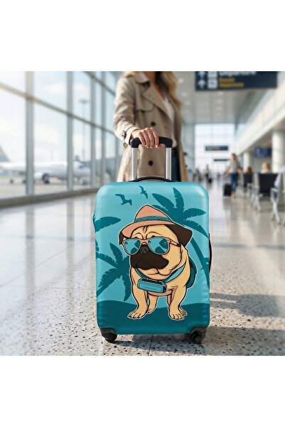 Sillar 2x Husă de protecție pentru bagaje cu design câine Pug L 73 x 50 x 30 cm