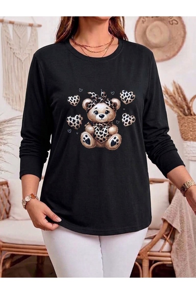 MaxiMor Women's Plus Size Printed Crew Neck Long Sleeve Viscose Cotton Lycra Fabric Oversize