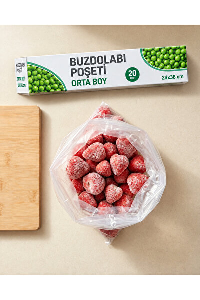 grimorlife 20 Adet Buzdolabı Poşeti Orta Boy –Dayanıklı Gıda Saklama Torbası-Dondurucu ve Buzluk Poşeti 24x38 cm