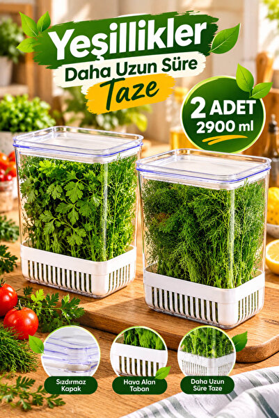 House Bird 2 Pieces Green Food Storage Container 2900 ml with Strainer Vegeta...