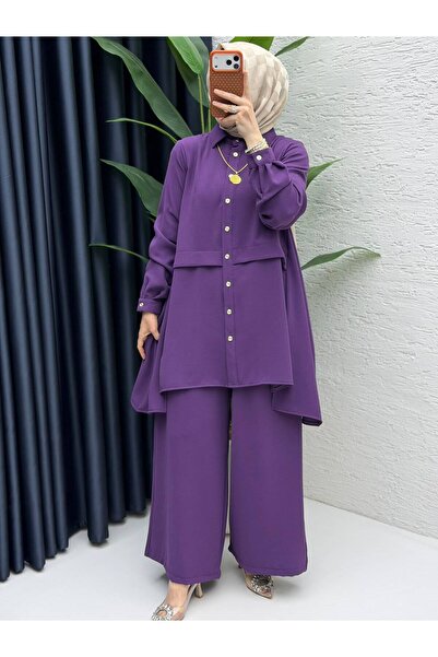 BETES Set de hijab din țesătură crep elegantă de calitate pentru femei, mov