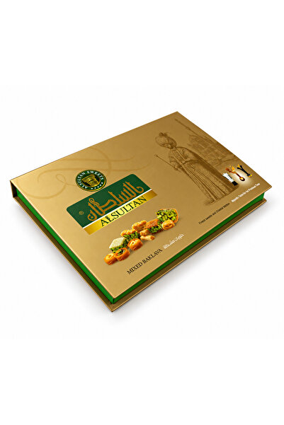 AL SULTAN Sweets Mixed Baklava 750 g - 7 Varieties - Pistachio & Cashew Filled Arabic Sweets in Gift Box - Traditional Middle Eastern Baklawa for Eid, Ramadan & Celebrations