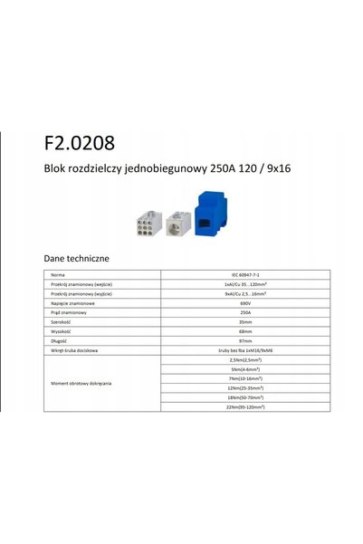 F-ELEKTRO Bloc de distribuție LKN 250A 1x120/4x16 - 2x35,1x25,4x16,4x10 Al/Cu