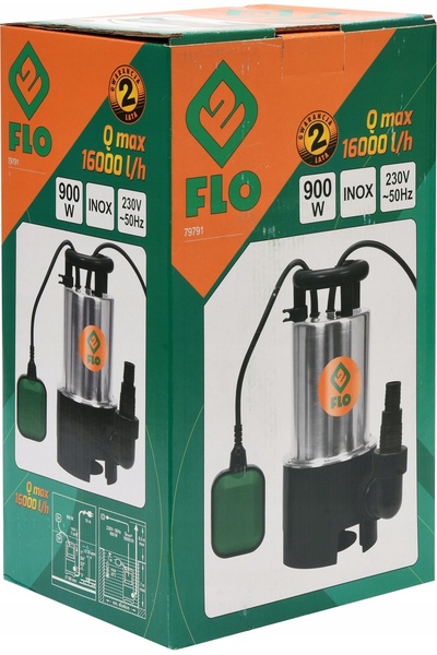 Flo Pompă de apă submersibilă pentru apă murdară și curată, 900W, Inox, perfo...