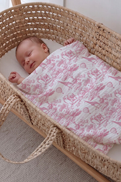 Tuğba Kuğu Muslin Coverlet - Pink Toile De Jouy