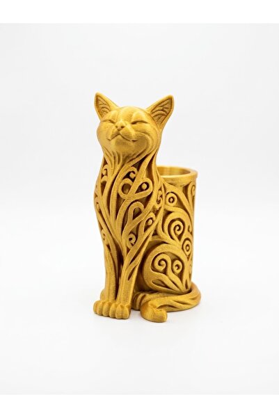 Gold Kedi Tasarımlı Masaüstü Kalemlik