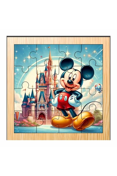 OEM Puzzle din lemn, Mickey Mouse, 16 piese, Multicolor, 17×17 cm, PDUV030