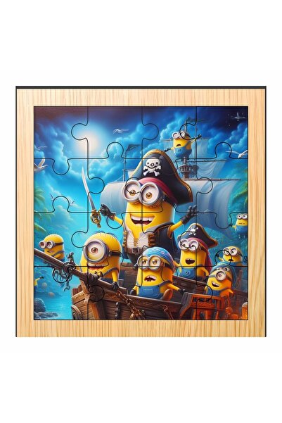 OEM Puzzle din lemn, Minioni, 16 piese, Multicolor, 17x17 cm, PDUV036