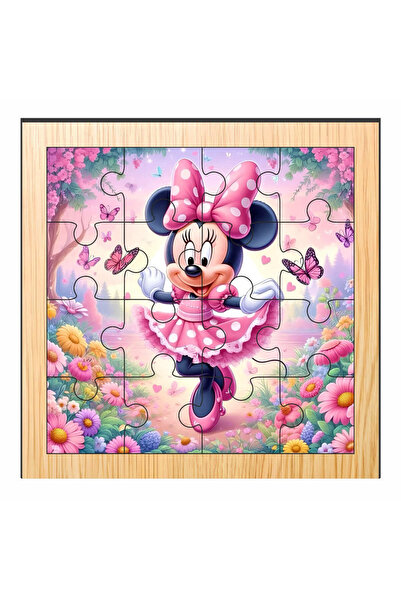 OEM Puzzle din lemn, Minnie Mouse, 16 piese, Multicolor, 17x17 cm, PDUV031
