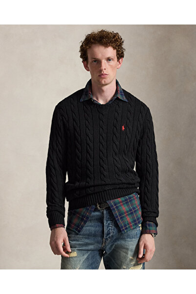 Ralph Lauren Blue Pony İşlemeli Örgülü Pamuklu Kazak
