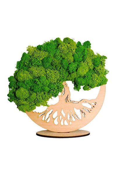 OEM Tablou Arborele Vieții, Licheni Stabilizați, Cu Suport din Lemn, Verde, 1...
