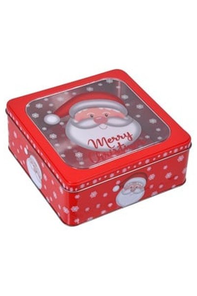 OEM Red Square Metal Christmas Box with Santa Claus Window