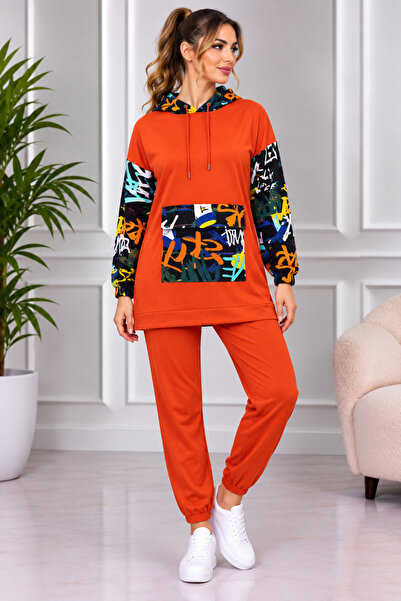 CNG MODA Hooded Graffiti Pattern Sleeve Printed Youth Tracksuit Set