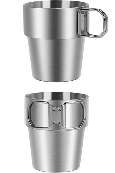 GENERAL 300ml Double Wall Stainless Steel Camping Mug with Foldable Handle fr...
