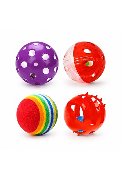 FOXMAG24 Set de 4 mingi pentru pisici cu clopoțel, multicolor