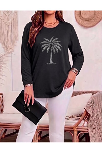 MaxiMor Women's Plus Size Printed Crew Neck Long Sleeve Viscose Cotton Lycra Fabric Oversize