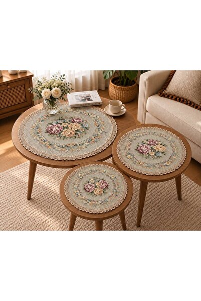 Yeshome Collection غطاء فسكوس رويال بوكيه شينيل 3 قطع 1X (50x دائري) - 1X (40...