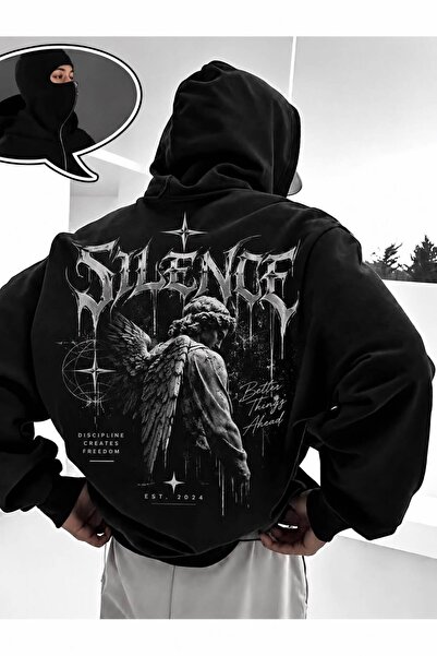 LAND MODA Siyah Unisex Oversize Tam Fermuarlı Maskeli Gotik Kapüşonlu Hoodie ...