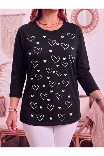 MaxiMor Women's Plus Size Printed Crew Neck Long Sleeve Viscose Cotton Lycra Fabric Oversize