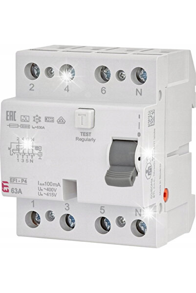 ETI Polam DEZCONECTOR DIFERENȚIAL ETI 4P 63A tip A 10kA 100mA 3P+N 415V 00206...