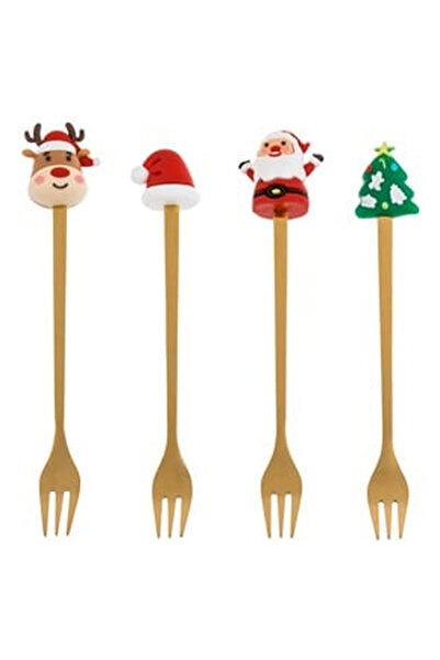 OEM Set Furculite de Culoare Aurie cu Figurine de Craiun 17cm - 4buc