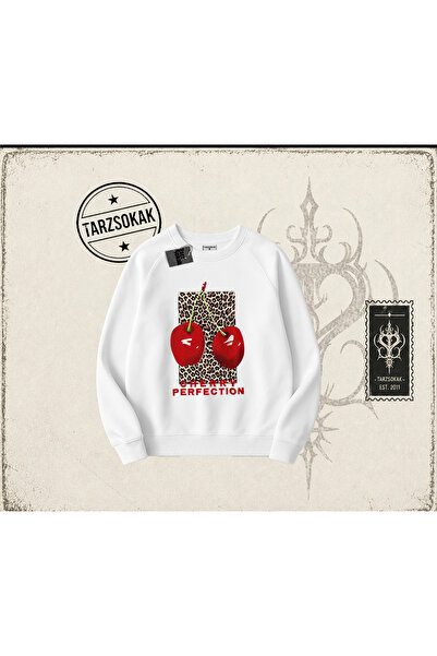 Tarzsokak Ženska majica sa leopard printom i trešnjastim uzorkom, oversize, u...