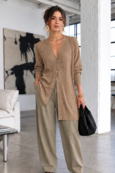 COMBİNE MİCHAİL Damen-Saison-Cardigan aus langem Strick in Karamell