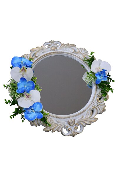 OEM Oglindă decorată pentru mireasă, Orhidee, Alb, Albastru, 47 cm, OGLDC015