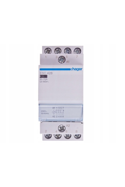 hager 230V CA 3NO 1NC 25A ESC428 Contactor modular