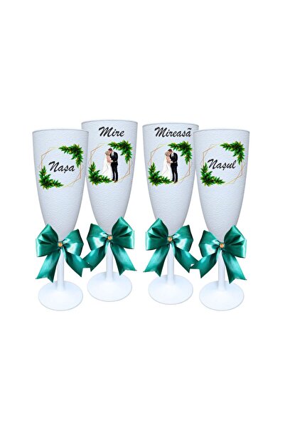 OEM Set de 4 pahare, Nuntă, Mire și Mireasă, Naști, Alb, PHRP021